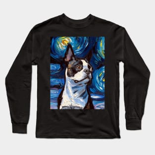 Boston Terrier Night (Portrait) Long Sleeve T-Shirt